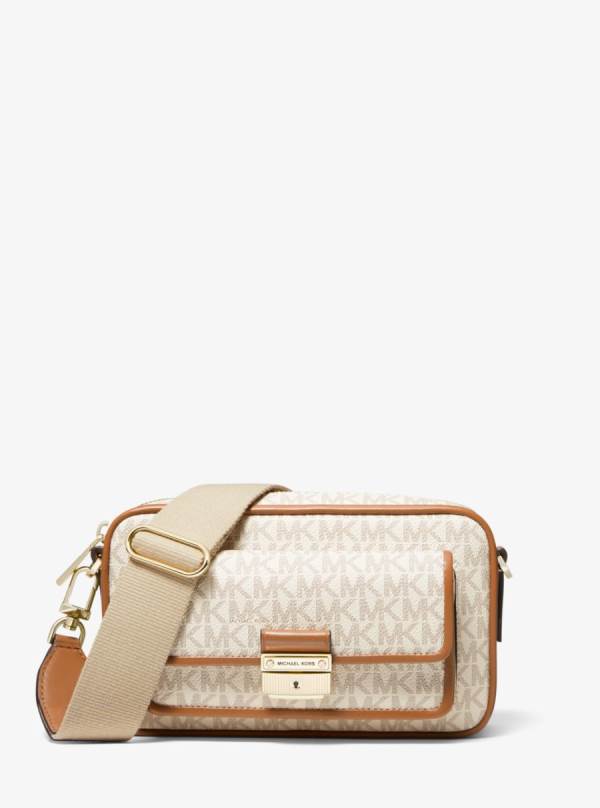Damske Spojková Taška Michael Kors Bradshaw Medium Logo Camera Hnedožltý Hnede - Kabelky Michael Kors Levně | KXZRT-8453
